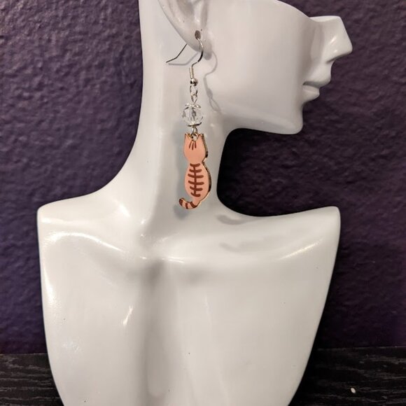 Brown Tabby Sterling 925 Silver Drop Earrings - Picture 10 of 13